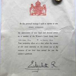 Evelyn Richardson's certificate of thanks and badge.jpeg